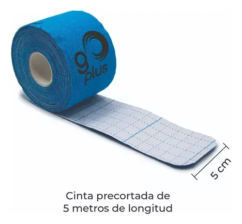 Cinta kinesiologica azul 5 m precortada con 20 tiras de 25 cm x 5 cm con cuadrícula para cortes exactos